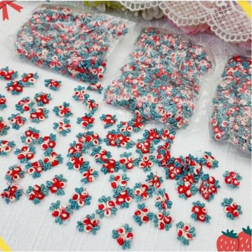 100 Pieces Hot Sale 16mm Green Red Lace Craft Sewing Flower Patches Flower Applique Trims New Arrival Fashion Lace Collar Patch