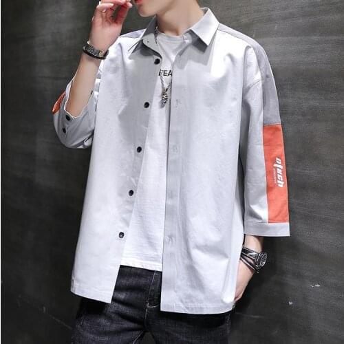 Short Sleeve Shirt Mens Summer Thin Korean Fashion Tooling Clothes Loose Versatile 7 / 6 Sleeve Casual Coat Camisa Masculina