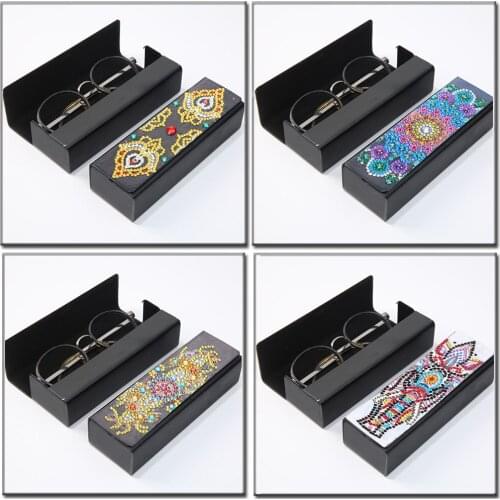 Glasses Storage Box DIY Diamond Painting Sunglasses Case Portable Leather Eyeglasses Box Diamond Craft Gift Datura Flowers Decor