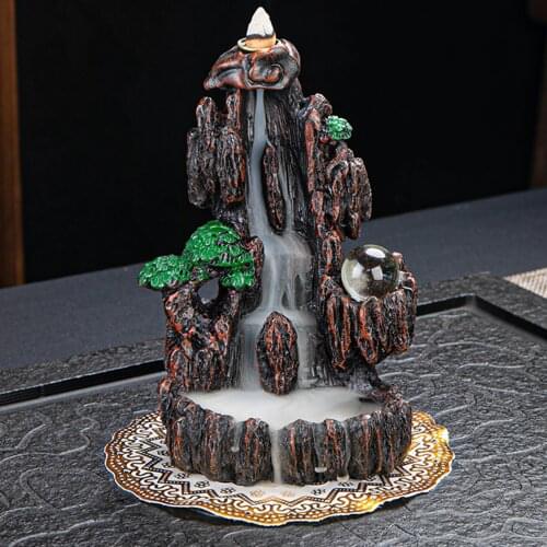 Mountain Smoke Waterfall Backflow Incense Cones Resin Backflow Incense Burner Mountain Stream Censer Holder With 50pcs