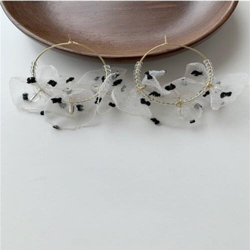 LOVOACC Fairy Tale Dot Perspective Mesh Flower Earrings for Women Clear Crystal Floral Hoop Earrings Hooks Temperament Jewelry