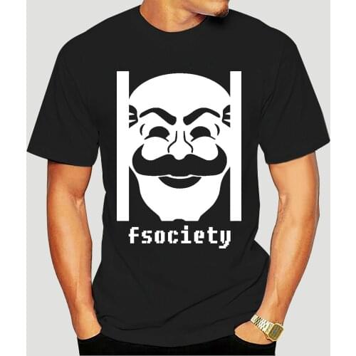 Mr. Robot Mens T Shirt F Society Fsociety Black Stamped Mask Image 1923A