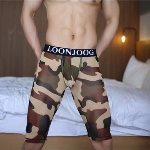 Man Sexy Camouflage Penis Pouch Sleep Lounge Wear Mens Mesh Sheer Pajama Bottoms Gay Transparent Tight Mid Pants Size S M L