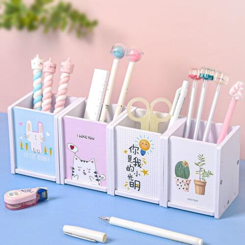 New Creative Desk Pen Holder Pencil Makeup Storage Box Sundries Badge Box Desktop Organizer School Office Cute Stationery Gift