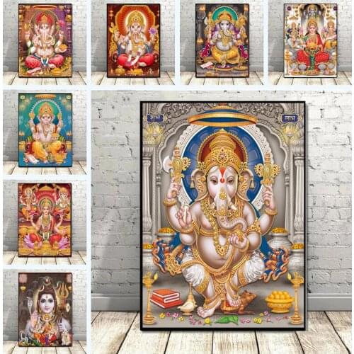 India Gold Temple Poster Elephant God Painting Canvas Poster and Prins Religion Art Wall Art for Living Room Home Artwork Decor