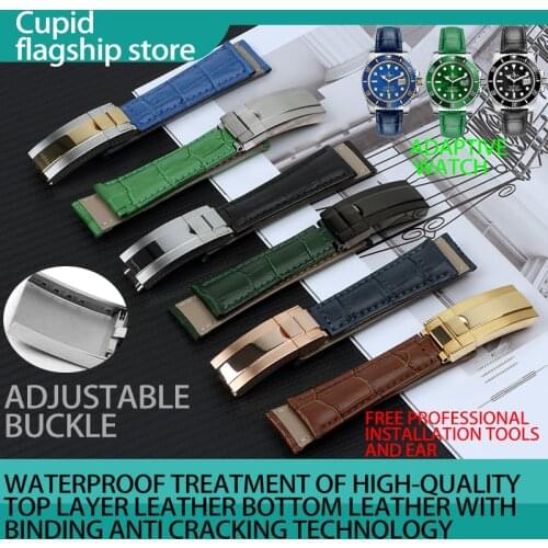 20mm Cowhide Watch band Black Brown Green Leather Watchband for Role strap Daytona Submariner DEEPSEA GMT OYSTERFLEX tools
