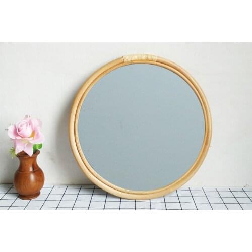 Rattan Circle Wall Mirror 16 Inch Round Dressing Mirror for Entryways Washrooms