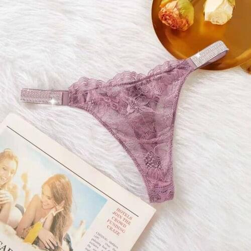 Sexy Thongs Lace Letter Rhinestone Panties G Strings High Waist Bikini Lingerie Cotton Seamless Underwear Women Black Briefs