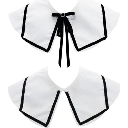 Student Detachable Fake Collar Shawl Wrap Elegant Rhinestone Buckle Bow Knot Half Shirt Contrast Color Mini Poncho Cape