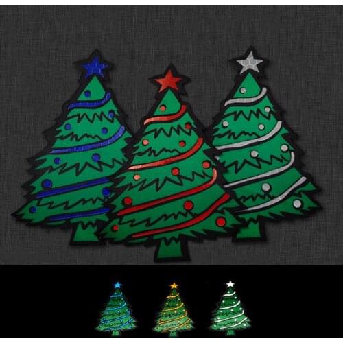 Reflective Christmas Xmas Tree Patch Infrared IR Applique Patches Christmas Party Decoration For Clothes Stickers