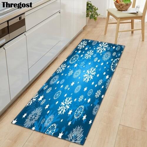 Thregost Kitchen Mats for Floor Merry Christmas Printed Home Decor Mat Indoor Doormat Soft Winter Living Room Bedroom Carpet
