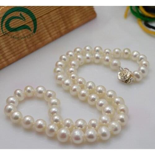 Unique Pearls jewellery Store White Color Natural Freshwater Pearl Necklace AA 8-9MM Natural Pearl Necklace Woman Fine Jewelry