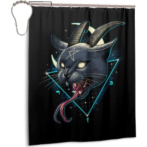 3D Satanic Cat Fabric Waterproof Shower Curtain Curtains Shower For Bathroom Bathing Cover Large Wide Extra
