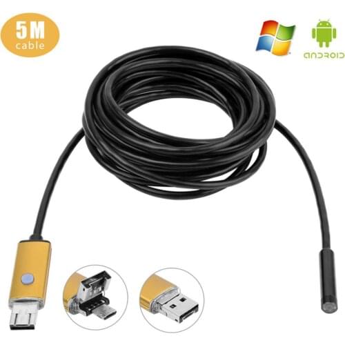 Pripaso 6 LED 5.5mm Lens 2 IN1 Android Endoscope Waterproof 5M USB Inspection Borescope Small Size For PC And Mobile Phone