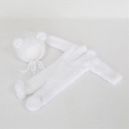 Knit baby bear footed pajama prop set Newborn footed sleeper outfit Handmade baby soft hat and romper onesie Newborn photo props