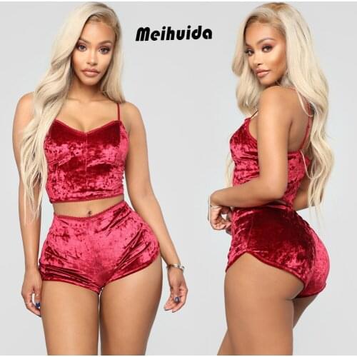 Meihuida Women Sexy Pajamas Sets Sleeveless Casual Solid Slim Bralette Nightwear Crop Tops Shorts Suits Panty Sleepwear