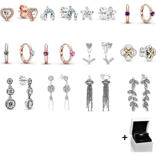 NEW 2021 100% 925 Sterling Silver Winter Collection Sparkling Snowflakes Stud Earrings Fit DIY Women Original Jewelry with Box