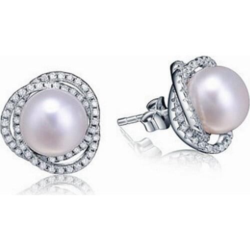 NEW Luxury Dimensional Sparkling zircon Natural pearl earrings Youth fashion 925 sterling silver jewelry For women Free shipping