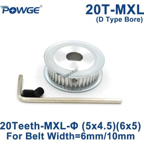 POWGE Inch Trapezoid 20 Teeth MXL Timing pulley D type Bore 5x4.5mm for width 6/10mm MXL Synchronous Belt pulley 20T 20Teeth