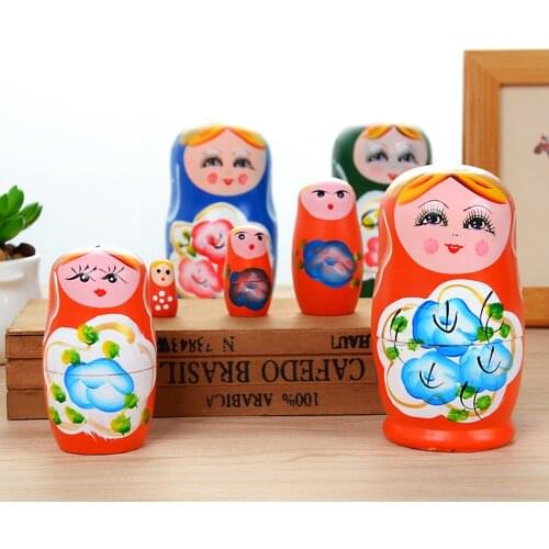 5pcs Cartoon Wooden Novelty Russian Nesting Matryoshka Doll Set Girl Doll Home Ornament Gifts Hand Painted Decor Handmade Crafts