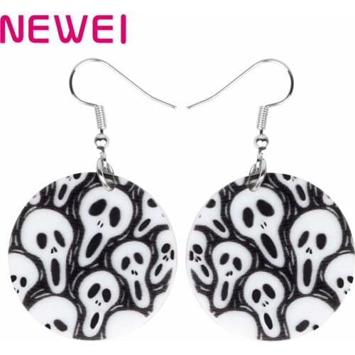 Bonsny Acrylic Halloween Round Skull Earrings Skeleton Dangle Drop Jewelry For Women Kid Friends Funny Festival Gift Decoration