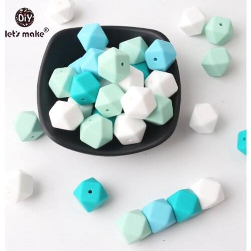 Lets Make 50pcs Colorful Silicone Geometric Hexagon Beads Teething DIY Necklace Accessories Nursing Material Baby Teethers