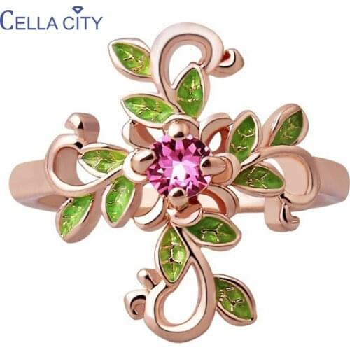 Cellacity Silver 925 Jewelry Gemstones Ring for Women Pink Zircon Plant Leaf Delicate Female Fine Jewelry Spring Dating Accessor