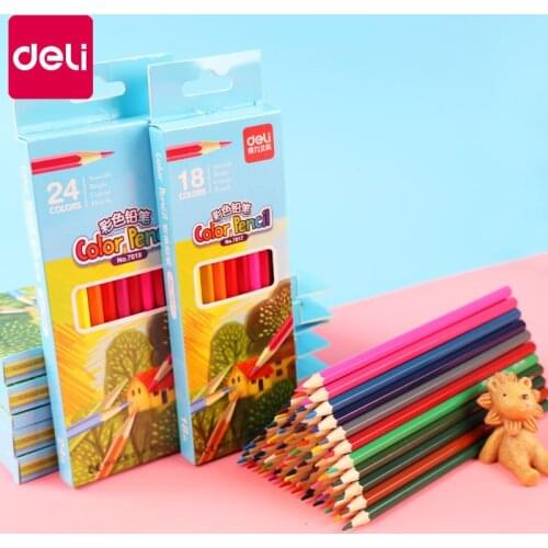 Deli Oil Colored Pencils 10sets 12 18 Colors Coloring Pencils Pack Children Art Colored Pencils Wooden Stationery Set for Kids