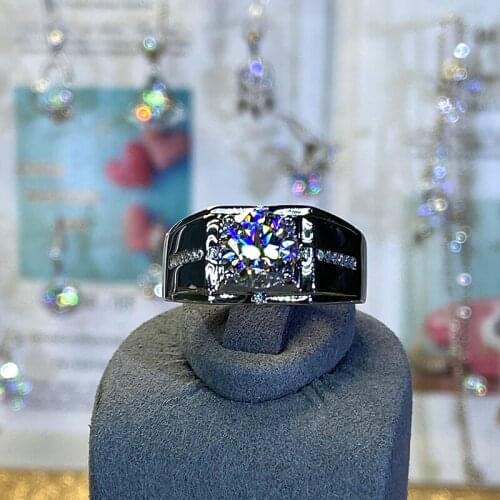 Men rings Moissanite rings jewelry diamond 2ct 925 Sterling Silver Ring rhodium plated for men engagement wedding party