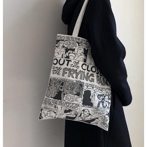 Womens Canvas Tote Bags Japan Comics Students Shoulder Cotton Cloth Shopping Bag Eco Foldable Shopper Bag Female Handbag