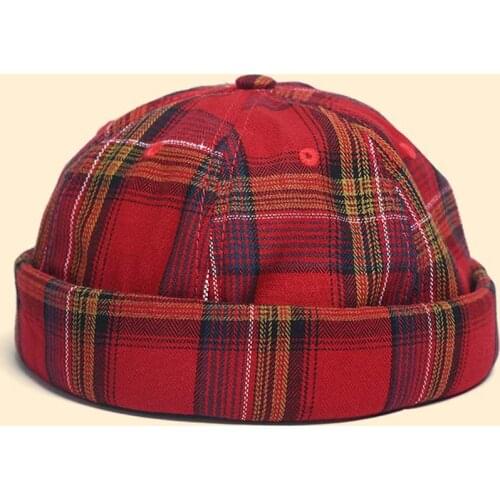 Landlord Dome Cap Fashion Plaid Sailor Cap Street Trend Melon Stripe Adjustable Brimless Hats Skull Cap For Woman & Man 3 Colors