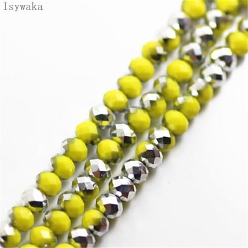 Isywaka Solid yellow silver Color 6*8mm 65pcs Rondelle Austria faceted Crystal Glass Bead Spacer Round Bead for Jewelry Making
