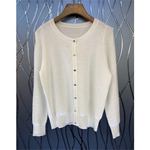 New 2021 Autumn High Quality Knitted Cardigans Women O-Neck Button Front Long Sleeve Casual White Khaki Black Sweater Cardigan