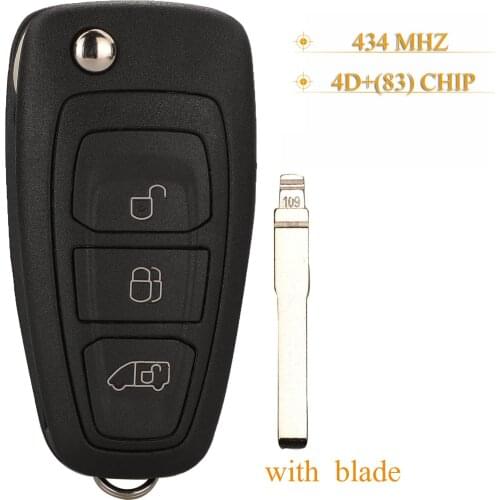 Kutery 3 Buttons Remote Car Key 434Mhz 4D+(83)Chip For Ford Transit /Transit Custom BK2T-15K601-AC With Blade