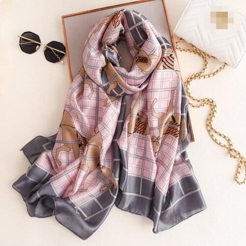 KOI LEAPING new fashion popular horse Print Silk Scarf Female Summer Sunscreen Shawl soft silky Beach Scarf hot gift