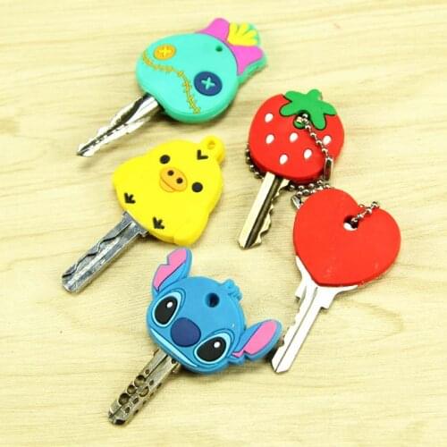 10Pcs Kawaii Cute Cartoon Animal Silicone Car Key Caps Cover Kids Party Favors Birthday Gift Bag Pinata Filler Cartoon Keychains