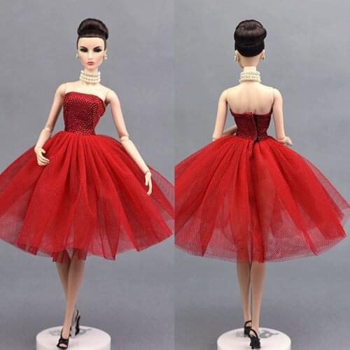 Red Short Ballet Dress For Barbie Doll One Piece Evening Dresses Vestido Clothes For Barbie Dolls 1/6 BJD Doll Accessories Toy