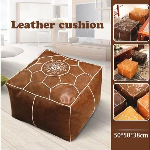 Moroccan Square PU Faux Leather Footstool Covers Unfilled Embroidered Pouf Cushion Cover Bedroom Decor Futon Chair Cover Craft
