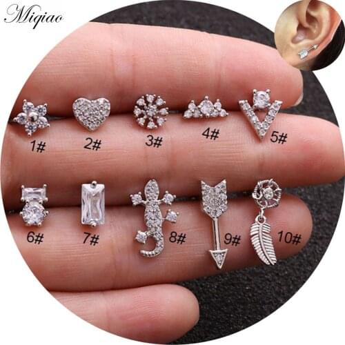 Miqiao 2pcs Fashion Personality Zircon Love Arrow Straight Rod Ear Bone Nail Piercing Jewelry