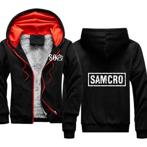 Fashion winter SOA Sons of anarchy the child Fashion SAMCRO cotton Men Zipper Hoodies velvet thickening Warm Hoody