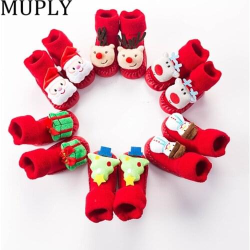 Cartoon Cute Christmas Infant Baby Leather-soled Socks Cotton Girls Non-slip Socks Spring Kids Infant Toddler Socks Sokken 0-2Y
