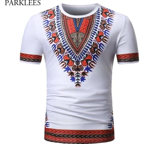 White Slim Fit Short Sleeve T Shirt Men 2019 Fashion African Dashiki Print T-shirt Men Casual Streetwear Tshirt Camiseta Hombre