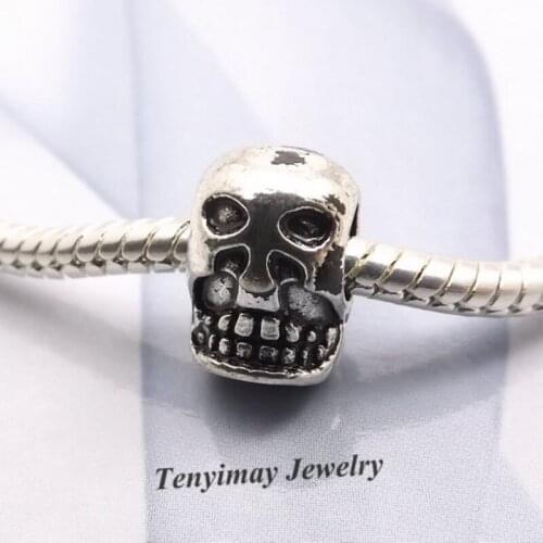 Mygrillz 50pcs Skull Antique Alloy Beads European Big Hole Charm Beads For Snake Chain Bracelet LB853