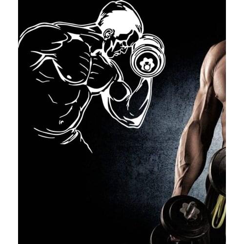 Gym Name Sticker Fitness Dumbbell Crossfit Muscle Decal Body-building Posters Vinyl Wall Decals Parede Decor Mural Gym Sticker