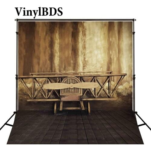 VinylBDS 8x8ft Wooden Toy Plane Boy Background Vintage Wood Wall Kids Backdrop Brick Floor Backdrops for Children Photo Studio