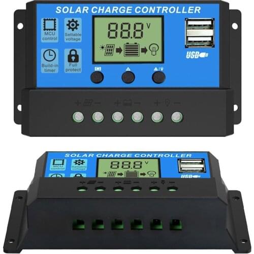 NEW 10A 20A 30A Solar Panel Battery Charge Controller 12V/24V LCD Regulator Auto Dual USB