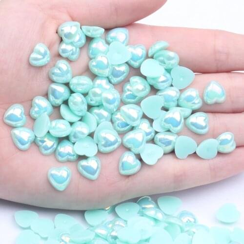 Flatback Half Pearls Imitation Heart Shape 12mm 200pcs Glue On Resin Pearls AB Colors Scrapbook Wedding Cards Nail Jewelry