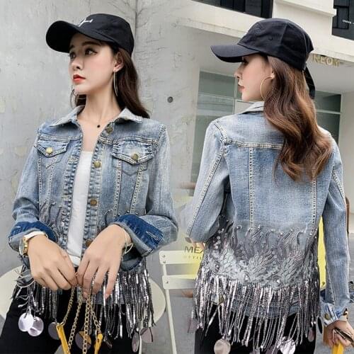 2020 Fashion The New Heavy Work Tassel Sequin Slim Fit Cowboy Jacket Free Shipping