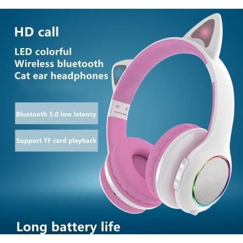 Simple and stylish Head-mounted wireless bluetooth cat ear headphones with mic foldable game long-lasting battery life headset