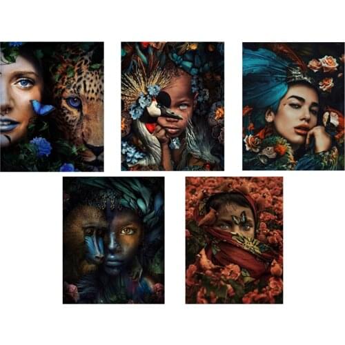 Retro animal lion bird diamond painting African woman wall art DIY rhinestone embroidery living room wall mosaic picture decorat